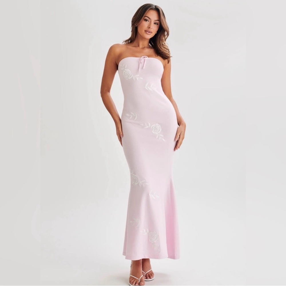 Meshki Lorelai Strapless Rose Knit Maxi Dress NWT (Large)